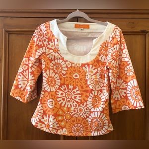 CK BRADLEY New York Cotton Tunic Top with Orange Mod Floral Design